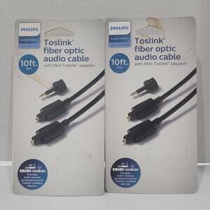 2pk Philips SWA9221A/27 Toslink Fiber Optic Audio Cable Mini Adapter Black 10-ft